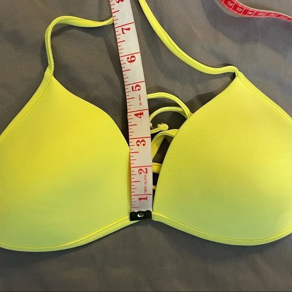 Forever 21 Neon Yellow Triangle Bikini Top Size L, Adjustable Swimwear